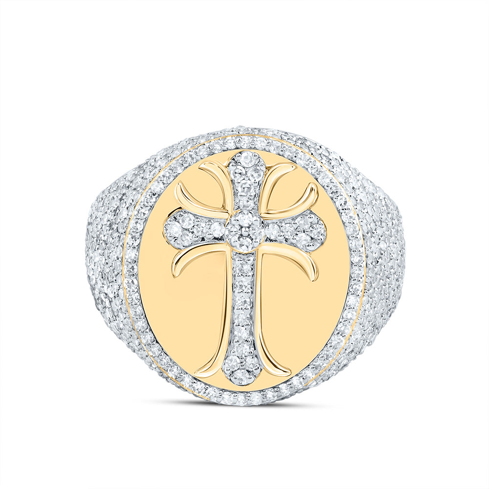 1 7/8CTW-DIA NK CROME CROSS MENS RING 10 Daisy Joyeria