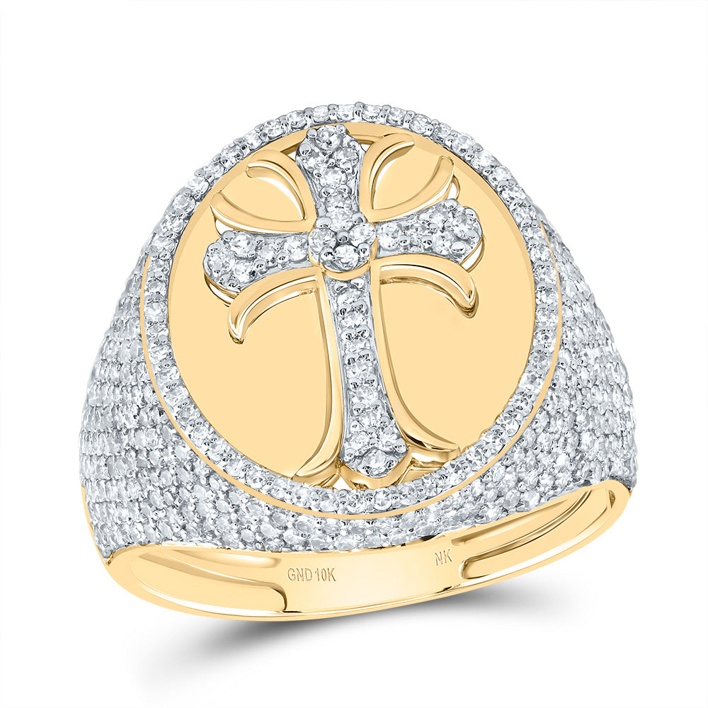 1 7/8CTW-DIA NK CROME CROSS MENS RING 10 Daisy Joyeria