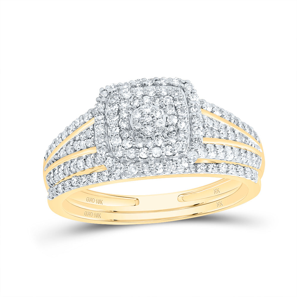 1/2CTW-DIA NK CUSHION DOUBLE HALO BRIDAL SET 7 Daisy Joyeria